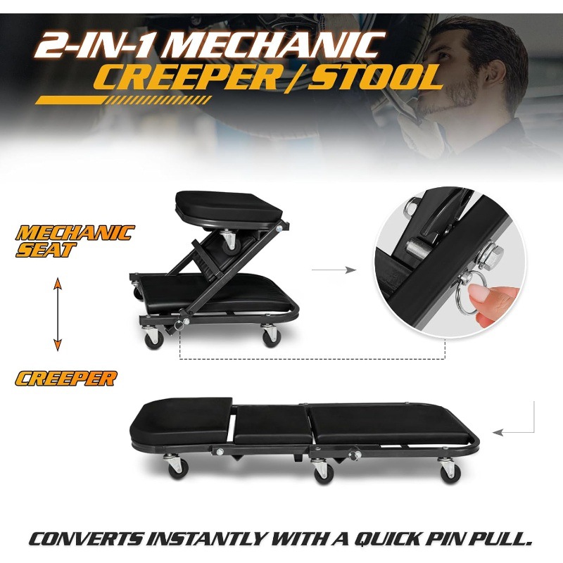 Garage Creeper Roller - Folding car repair bed 36 inches,